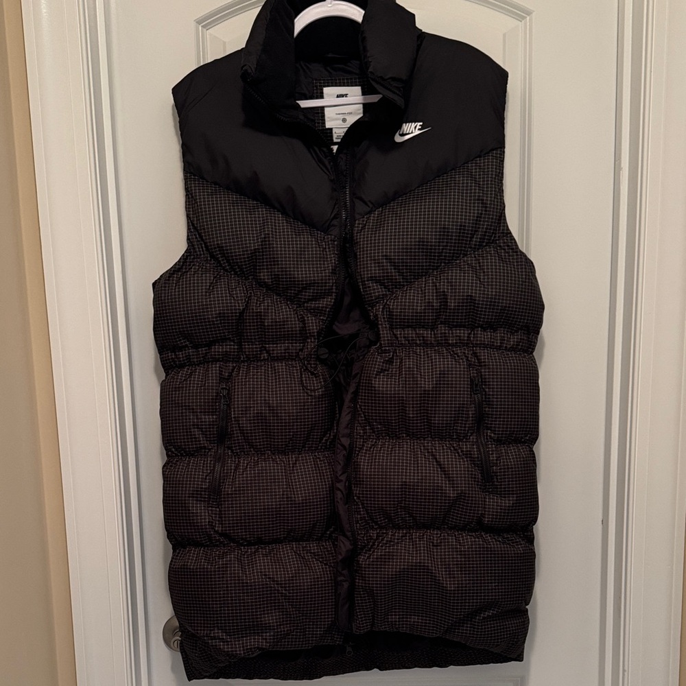 Nike Black Quilted Down Puffer Vest with White Swoosh